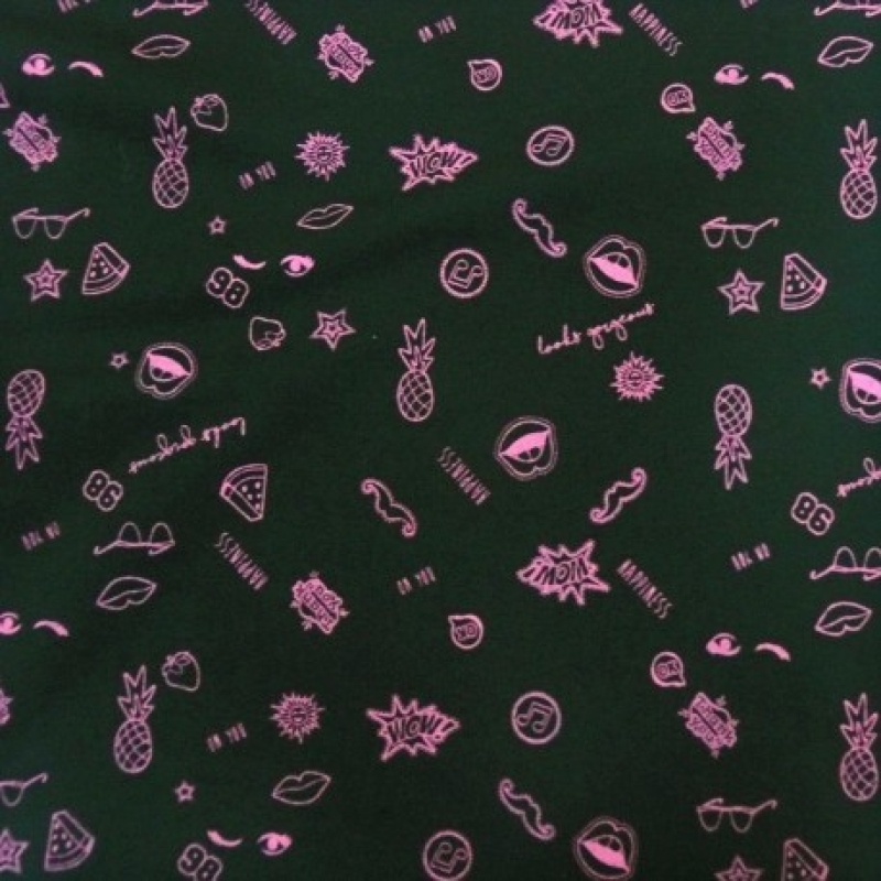 Sommersweat Pop Art Symbole Pink / Schwarz